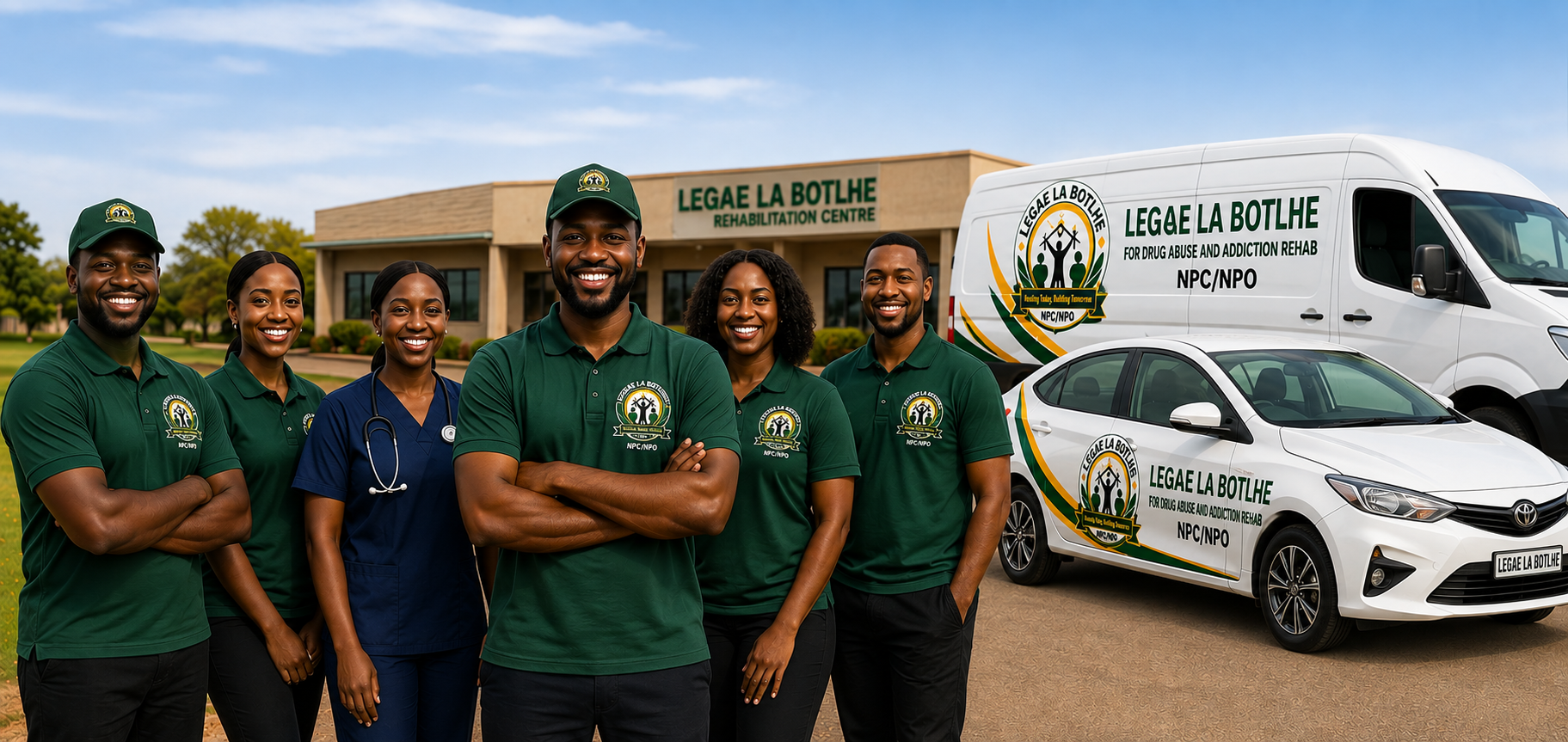 Legae La Botlhe workers, nurse and branded vehicles